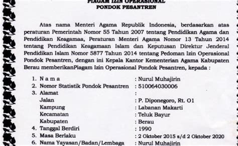 Contoh Sk Izin Operasional Pondok Pesantren Contoh Proposal Ijin Otosection