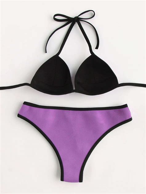 Contrast Binding Triangle Bikini Set Shein Sheinside