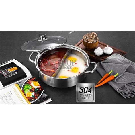 SUS Steel S Shape Flavour Steamboat Pot Hot Pot With Glass Lid
