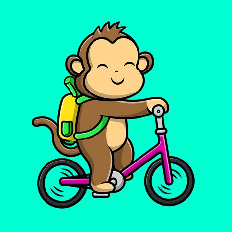 Cute Monkey Riding Bicycle With Banana Bag Cartoon Vector Icons ...