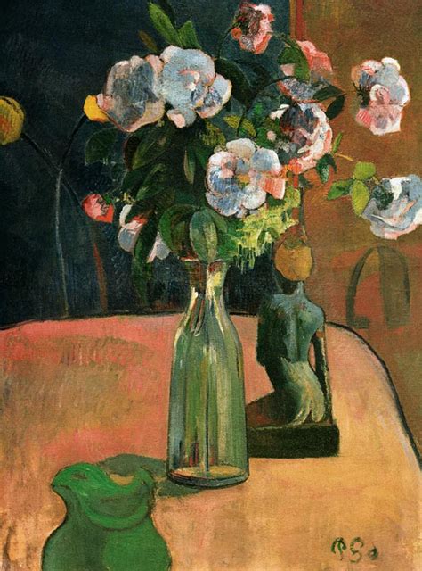 Roses Et Statuette Peinture Huile Sur Toile De Paul Gauguin