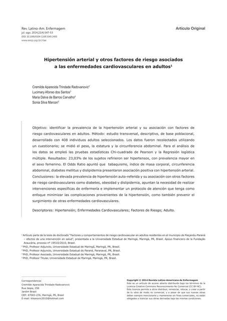 Hipertensión arterial y otros factores de riesgo asociados a las