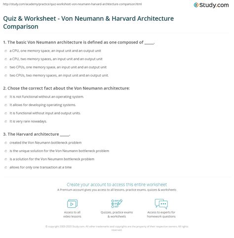 Quiz & Worksheet - Von Neumann & Harvard Architecture Comparison | Study.com