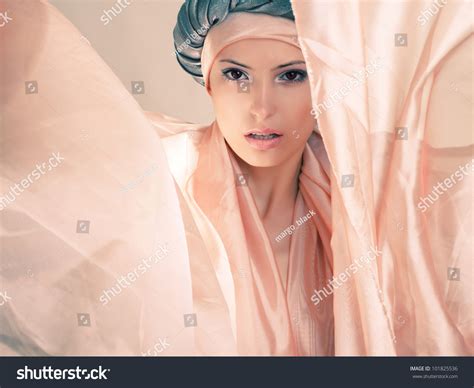 Creative Portrait Beautiful Girl Turban Stock Photo 101825536