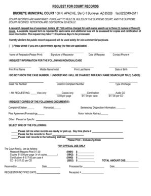 Fillable Online Request For Court Records Buckeye Municipal Court N