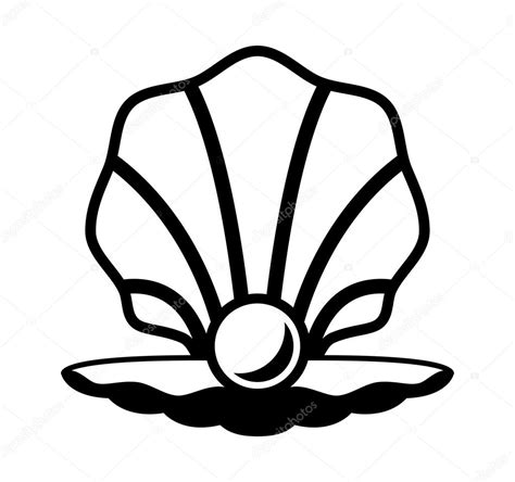 Shell Black And White Vector Pearl In A Shell Black And White Icon