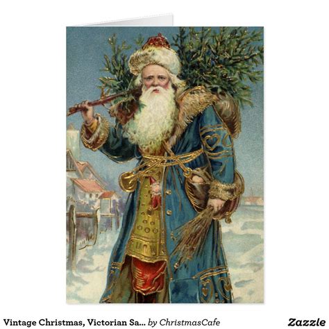 Vintage Christmas Victorian Santa Claus With Tree Holiday Card