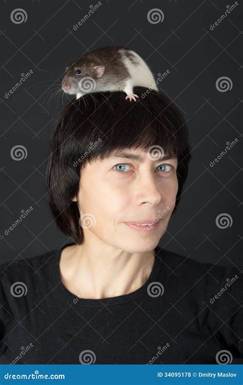 Woman With A Rat On Her Head Stock Photo Image Of Carefree Adult