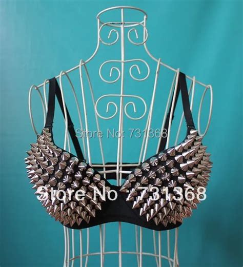 Pub Sexy Bra Women Party Disco All Over Rivet Spike Stud Pattern Bra