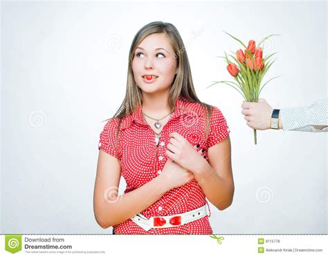 Belle Fille Avec La Sucrerie En Forme De Coeur Photo Stock Image Du