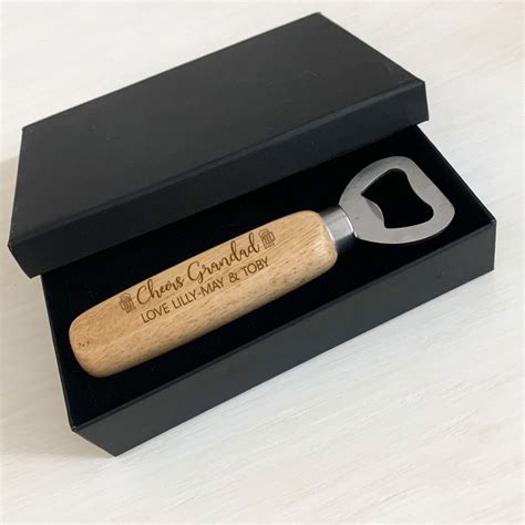 Personalised Engraved Wooden Bottle Opener Gift Grandad Etsy Uk