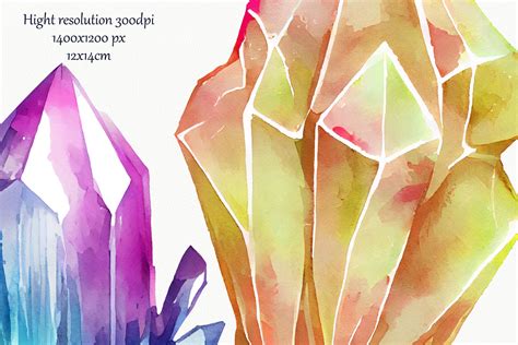 Watercolor Gemstones Clipart Colourful Crystal Clipart Crystals