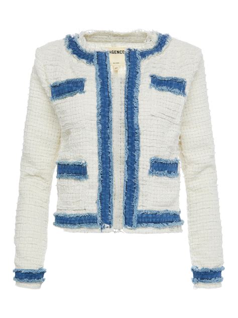 L'Agence Agnes Tweed Denim Jacket in Blue | Lyst