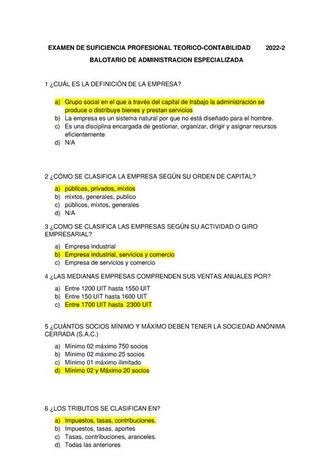 Examen DE Suficiencia Profesional Teorico EXAMEN DE SUFICIENCIA