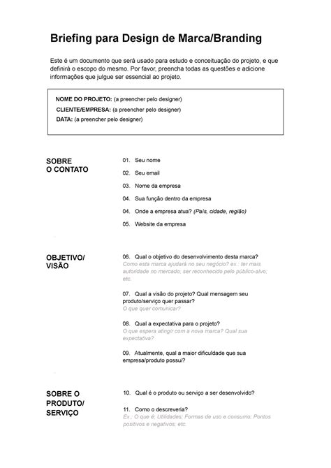 Modelo De Briefing Marca E Identidade Visual Des1gn ON Briefing Para