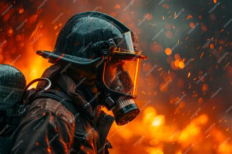 Premium Photo Heroic Firefighter Extinguishes Flames In Burning Building