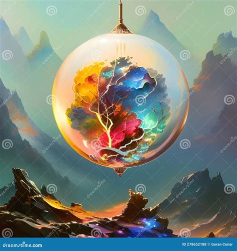 Crystal orb in a mountains stock illustration. Illustration of tree ...