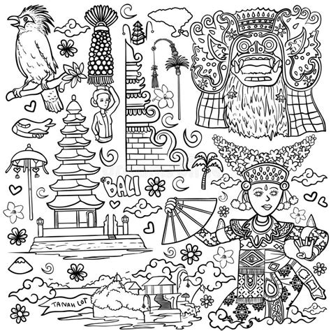 Culture étonnante Flore Et Faune Indonésie Coloriage Isolé Illustration