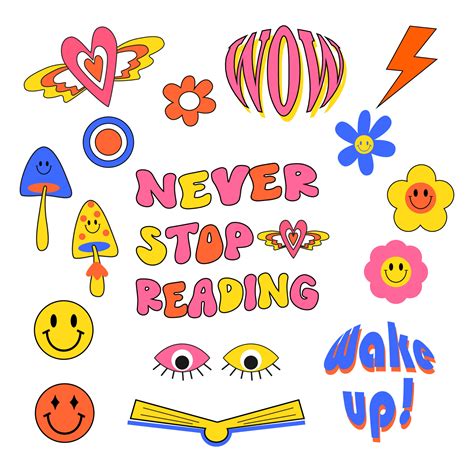Collection of cool trendy stickers vector design. Hippie retro style. Funky, hipster retrowave