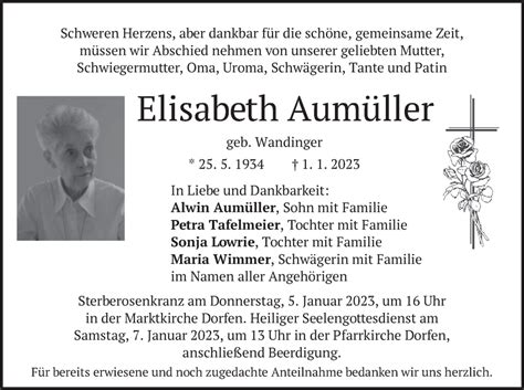 Traueranzeigen Von Elisabeth Aum Ller Trauer Merkur De