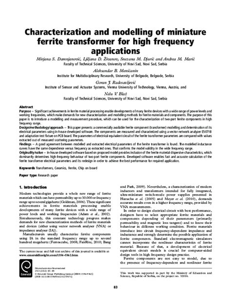 characterization  modelling  miniature ferrite transformer
