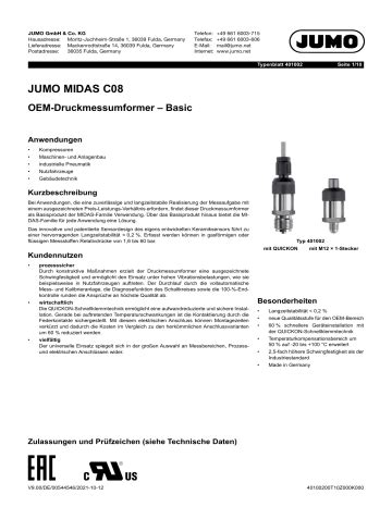 Jumo Oem Basic Pressure Transmitter Datenblatt Manualzz