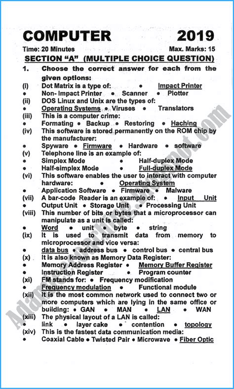 Computer Science Class Sample Paper Image To U