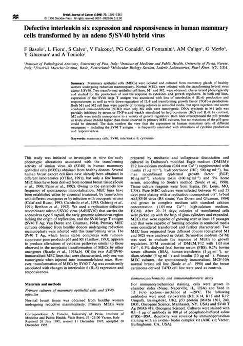 Pdf Defective Interleukin Six Expression And Responsiveness In Human