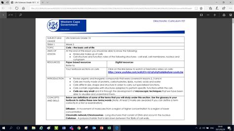 Gr 10 T1 W5 Life Sciences WCED EPortal