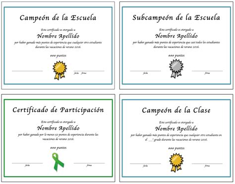 Champion, Runner-up, and Participation Certificates in Spanish ...