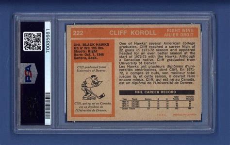 Opc O Pee Chee Cliff Koroll Psa Nm Chicago Blackhawks Ebay