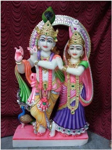 White Painted Marble Radha Krishna Statue For Worship Size 1 5 Feet