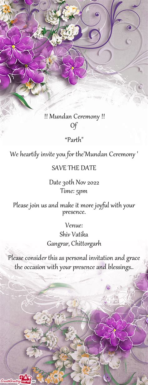 We Heartily Invite You For The Mundan Ceremony Free Cards