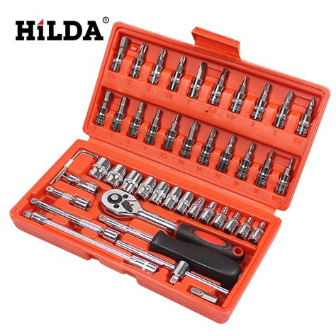 HILDA 46 Pcs Car Repair Tool Sets Combination Tool Wrench Set Batch