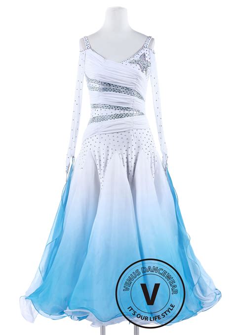 White and Blue Gradational Ballroom Competition Standard Waltz Smooth Foxtrot Women Dance Dress ...