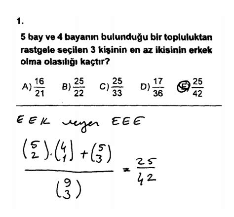 Olasılık Kombinasyonla İlgili Çözümlü Sorular 2 →