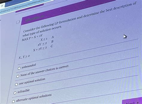 Solved Consider The Following L P ﻿formulation And Determine