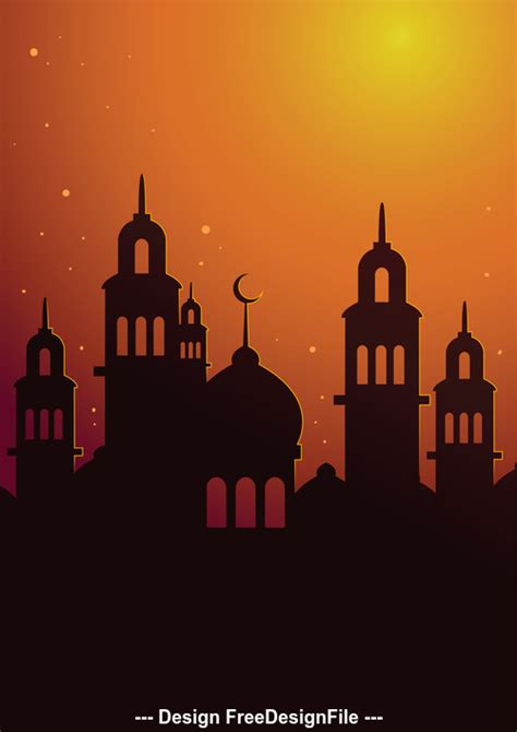 Islamic Mosque Silhouette With Sunset Sky Poster Background silhouette ...