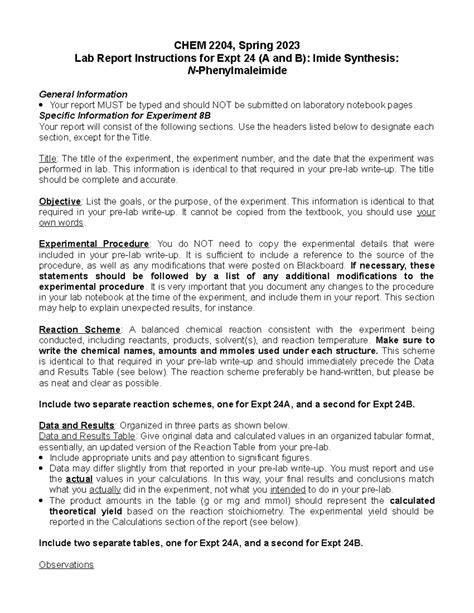 Imide Lab Report Spring 2023 CHEM 2204 Spring 2023 Lab Report