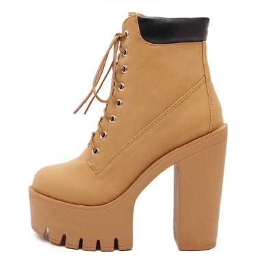 Black Punk Rock Chunky Block Sole Ankle High Heels Boots