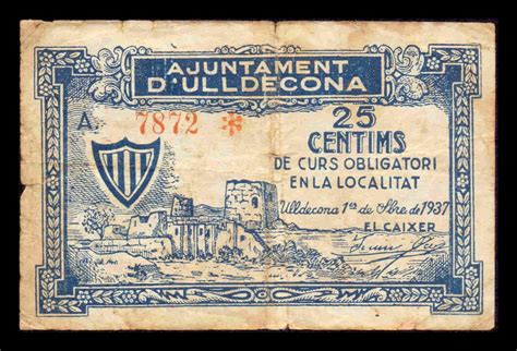 España Billete Local Guerra Civil Ulldecona Tarragona 25 Céntimos 1937