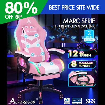 ALFORDSON Gaming Stuhl Mit 8 Punkt Massage 12 Farben RGB LED Licht Rosa