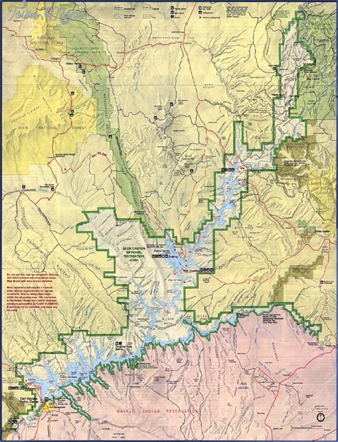 GLEN CANYON NATIONAL RECREATION AREA MAP UTAH - ToursMaps.com