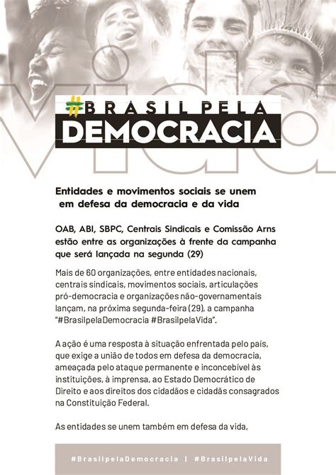 Entidades E Movimentos Sociais Se Unem Em Defesa Da Democracia E Da