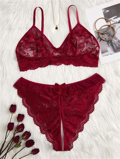 Classic Sexy Plus Floral Lace Crotchless Lingerie Set SHEIN USA