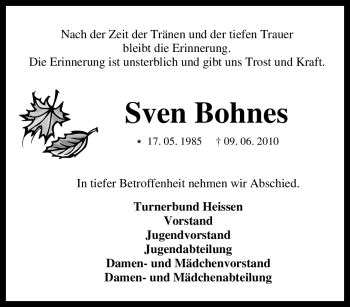 Traueranzeigen Von Sven Bohnes Trauer In Nrw De