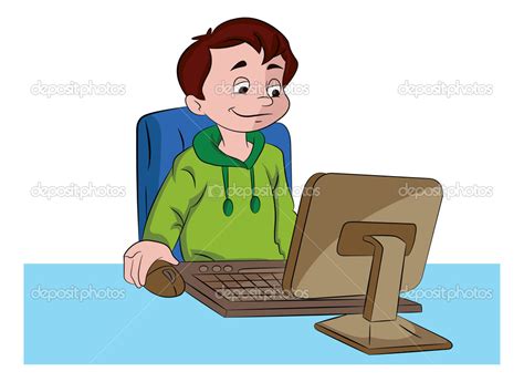 Niño Usando Una Computadora De Escritorio Ilustración Vector De Stock