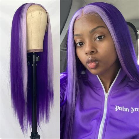 Qd Tizer Purple Lace Front Wigs Long Straight Hair Wigs