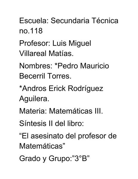 Sintesis Ii El Asesinato Del Profesor De Matem Ticas Pdf