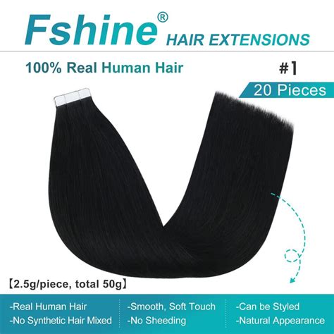 Fshine Jet Black Tape In Hair Extensions Human Hair 24 Inch Straight